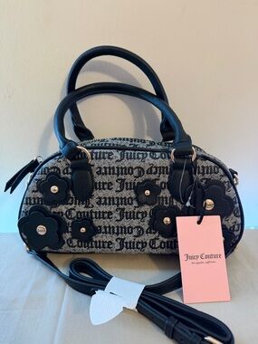 Juicy Couture Black Floral Appliqué Logo Satchel